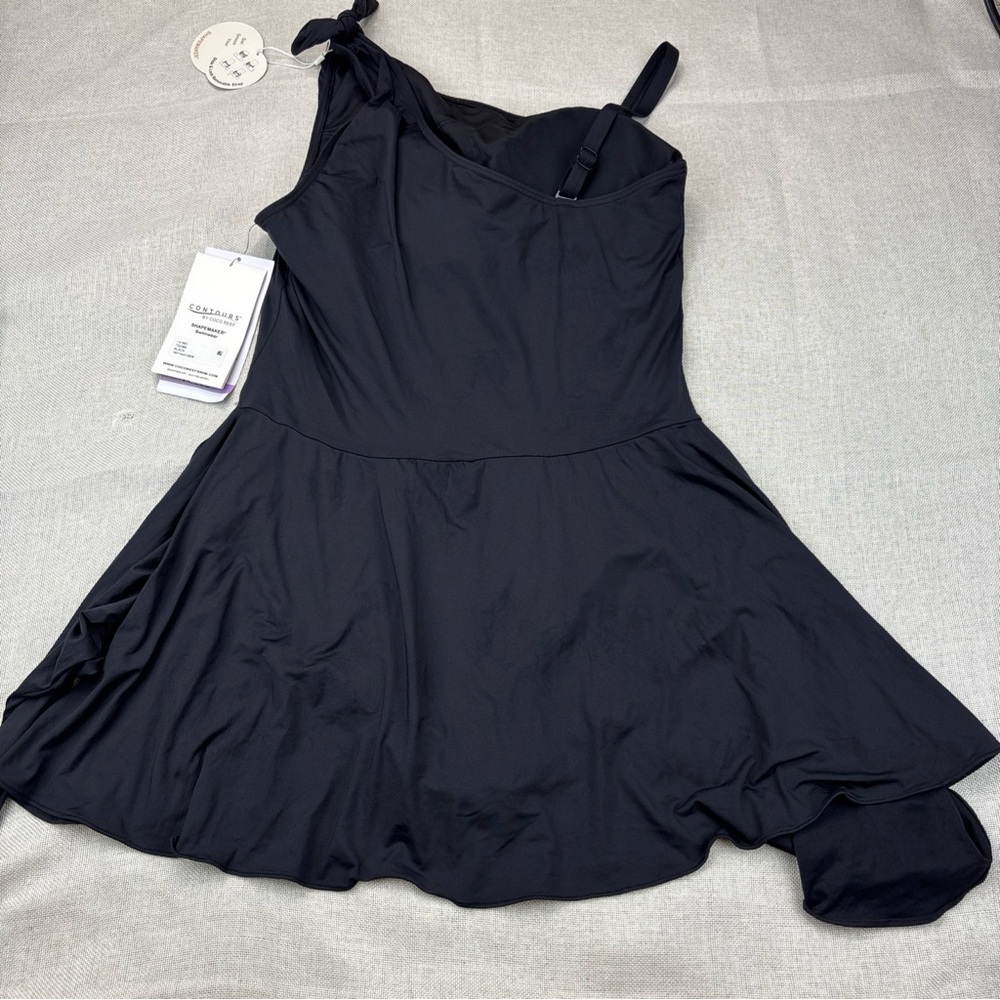 Coco Reef BLACK Rosaline One-Shoulder Tummy-Control Sarong Swim Dress 14/38D - Picture 11 of 12